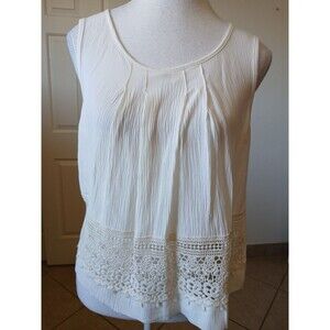 MIND CODE Womens Blouse Top Beige Sleeveless Crochet Lace Medium Bohemian